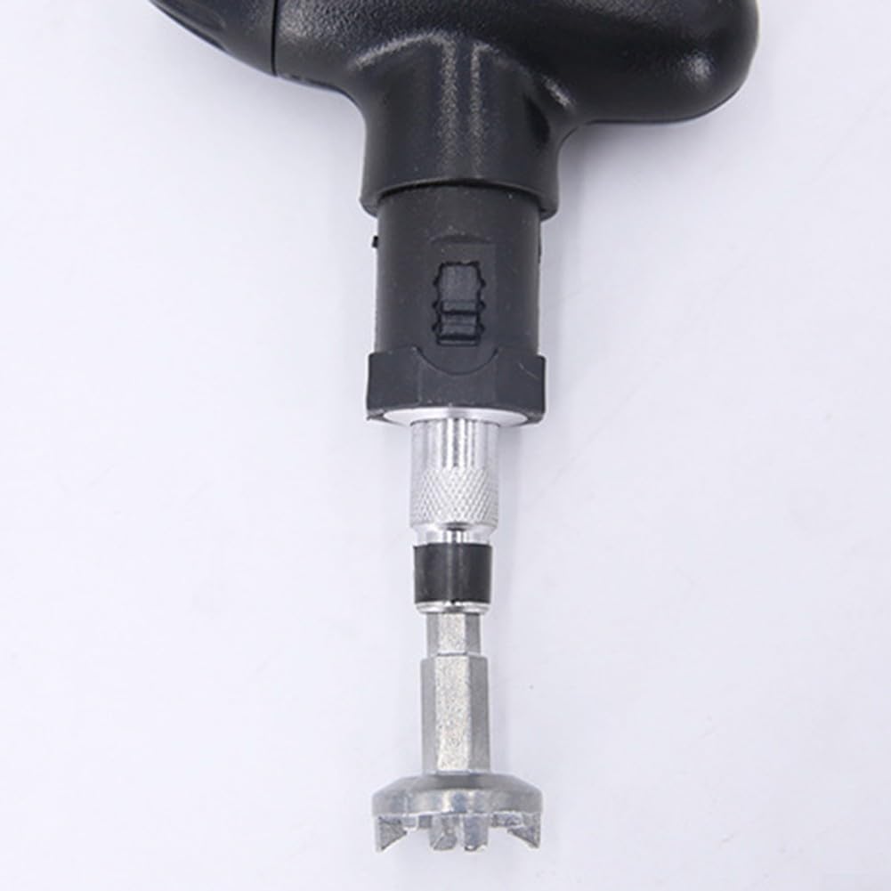 Chiave a cricchetto con manico in plastica e punta a 2 rebbi, in acciaio inox, design compatto, colore nero