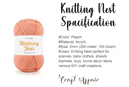 Image of Craft Affair | Knitting Nest Acrylic Yarn (200 Meter, 100 Grams, 2mm) / Woolen Yarn /Acrylic Yarn for Knitting and Crocheting- Peach