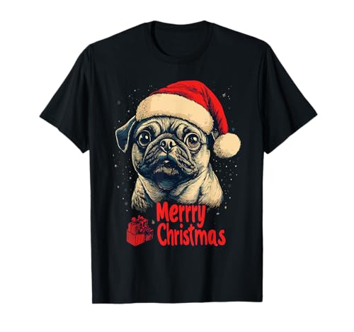 Funny Pug Santa Hat Merry Christmas Xmas Dog Lover Pajama T-Shirt