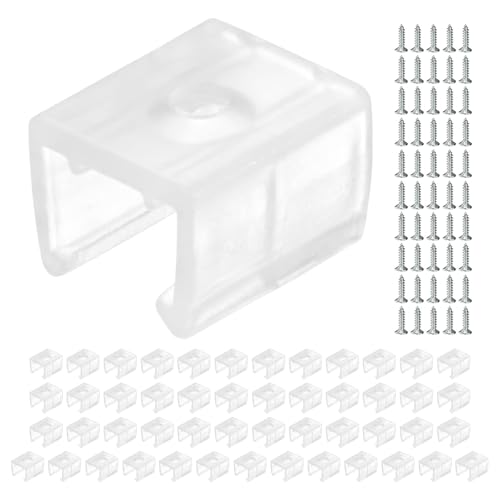 TIXIPEM Waterproof LED Strip Light Clips [50pcs] - Mounting Clips with Screws for 8 to 10mm LED Neon Flexible Strip Lighting, Neon Signs DIY - [Transparent - 0.57 in]