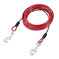 TOPWAY Dog Tie Out Cable 9m/30ft Galvanized Steel Dog Leads with Swivel Hooks, Dog Tether Chain for Outdoor Yard and Camping Puppy Pets and Dogs, Red
