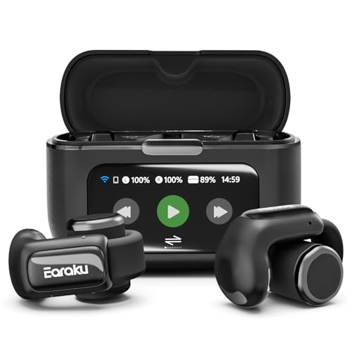 Earaku(イアラク)イヤホン Bluetooth オープンイヤーイヤホン【究極の音体験・業界初多機能タッチスクリーン】ワイヤレスイヤホン イヤーカフ ブルートゥース ノイズキャンセリング Bluetooth5.4 自動ペアリング マイク付き ENC通話 HiFi カナル型 LEDディスプレイ Type-C充電 小型 軽量 片耳/両耳 持ち運び便利 AirCuff F301(ブラック)
