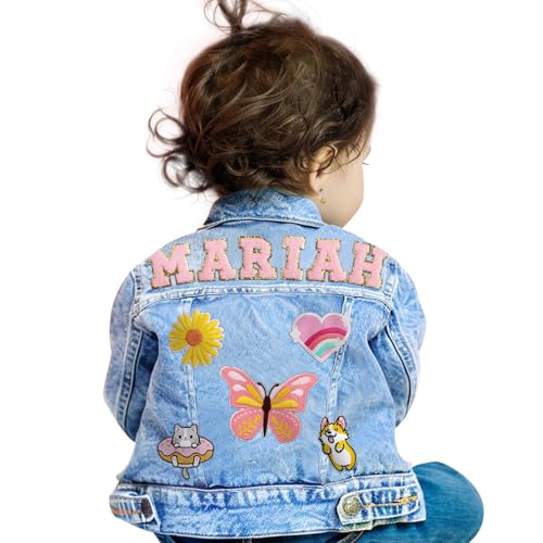 Personalized Toddler Jean Jacket With Names, Custom Long Sleeve Denim Jacket - Back to School Outfits for Girls Boys, Kids Outerwear Jackets & Coats Personalized Birthday Gifts for 1-8