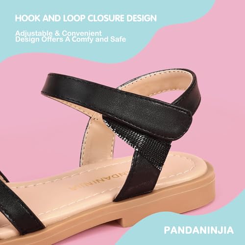 Image of PANDANINJIA Girls Sandals, Open Toe Cute Bow Princess Girls Flats, Sparkly Summer Dress Shoes Sandals for Toddler /Little Kid /Big Kid