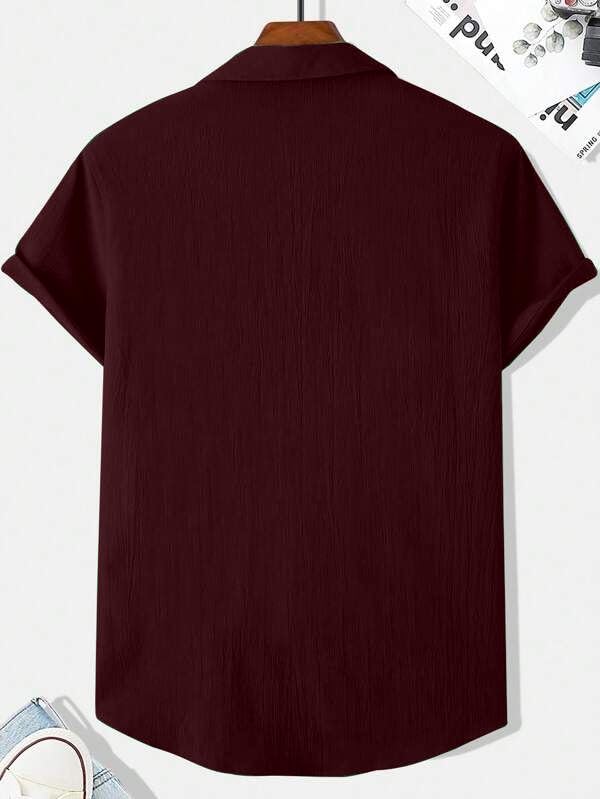 Image of Men's Cotton Pop Corn Half Sleeves Regular Fit Casual Shirt (Maroon,2XL)
