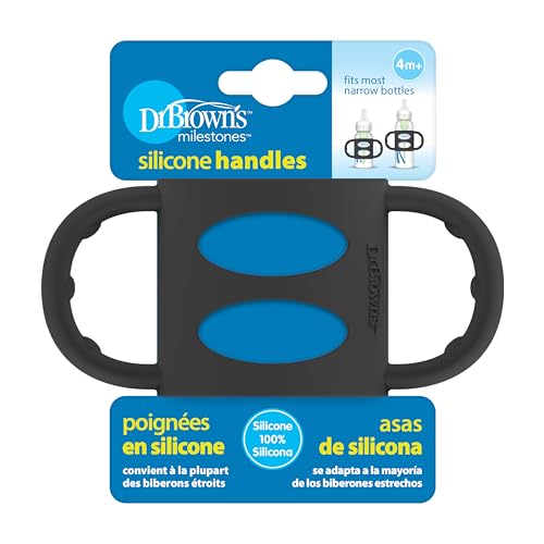 Image of Dr. Brown's Narrow Baby Bottle Handles, 100% Silicone, Easy Grip Removable Handles for Bottle to Sippy Cup Transition, Black, 4m+