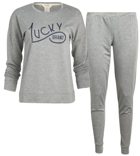 Lucky Brand Women's Pajama Set - Hacci Knit Long Sleeve Top And Sleepwear Joggers (S-Xl), Size Large, Solid Grey #TOP9