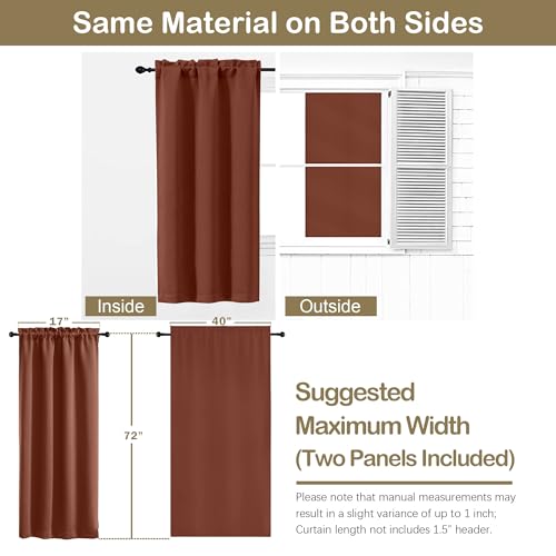 Image of Terracotta Blackout Curtains for Bedroom 72 Inch Length 2 Panels Set, Solid Thermal Insulated Energy Saving Window Curtains for Living Room, Dual Rod Pocket Window Drapes, 2x40Wx72L Inches