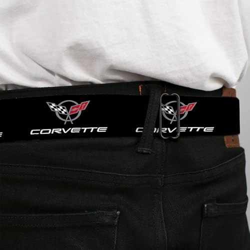 Image of Buckle-Down Seatbelt Belt - CORVETTE C5 Logo Black /Gray /White /Red Repeat
