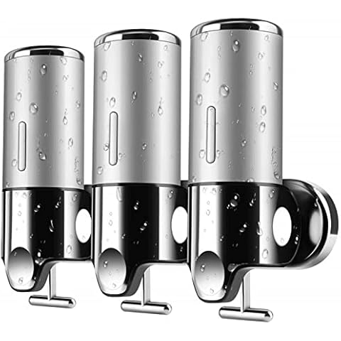 Lightakai Soap Dispenser, 3 x 500 ml Wall Mounted Soap Dispenser Manual Hand Disinfectant Dispenser Shampoo Shower Gel Dispenser for Toilet, Bathroom, Kitchen, Hotel, Office (Silver) Cover