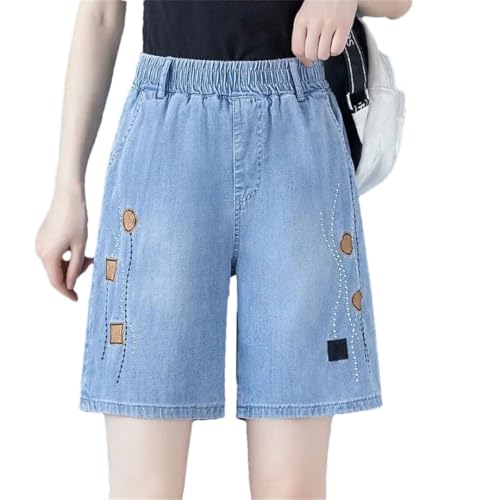 Short en jean fin brodé amincissant taille élastique coupe ample XXL