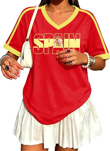 Soccer Cup 2026 Shirts for Women Oversized Mexico Jersey Spain Jerseys Y2K V Neck Soccer Fan Tops