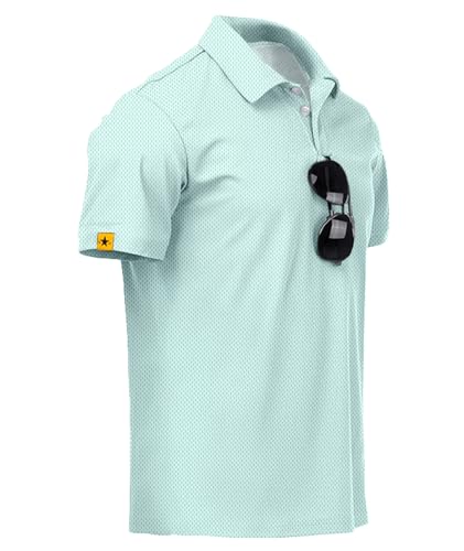 ZITY Mens Golf Polo Shirts Short Sleeve UPF 50+ Performance Moisture Wicking Print Pattern Casual Collared Golf Shirt for Men Light Green X-Large