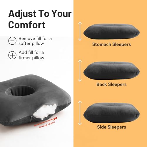 AmazeCov Ear Piercing Pillow for Side Sleepers with Ear Inflammation & Pressure, Soft Velvet Adjustable Ear Guard Pillow with Removable & Washable Cover (Dark Gray, Pillow & Cover) by AmazeCov - Image 5