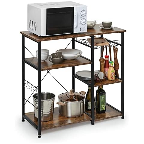 MoNiBloom Kitchen Baker’s Rack, 4-Tier Utility Storage Microwave Oven Stand w/ Metal Frame and Wire Basket for Spice Rack Organizer Workstation Shelf Cover