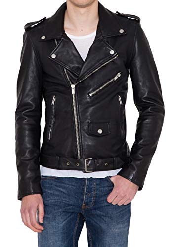 Image of Men's Lambskin Leather Bomber Biker Jacket