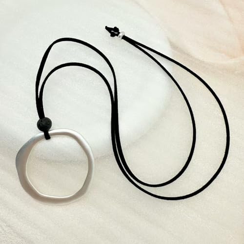 Long Necklace for Women 14k Gold Plated Large Pendant Long Black Leather Necklace for Women Adjustable Sweater Necklace4