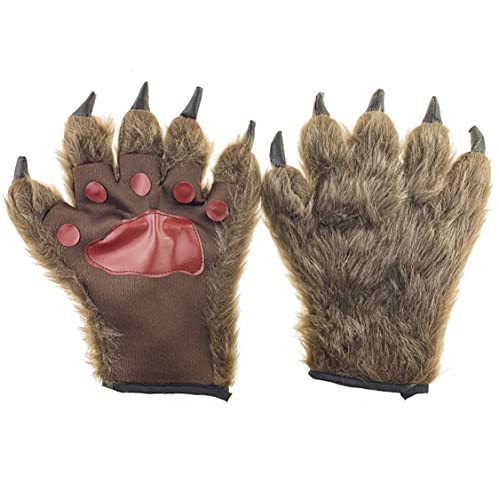 BLUE GARLIC Halloween Bear Paw Gloves Animal Paw Mittens for Adults and Kids Cosplay Werewolf Gloves Masquerade Tricky Props Plush
