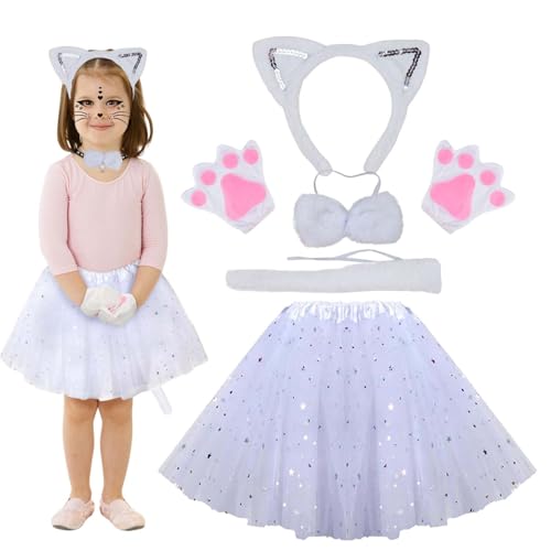 FeiOne Kinderkostüm Katzen Kostüm Mädchen, 5-teiliges Set mit...