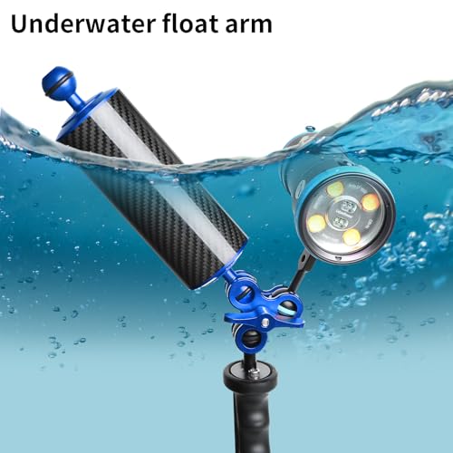 Image of Blue 8 inch Carbon Fiber Underwater Float Arm (2-Pack) - Ultralight Dual 1 inch Ball Buoyancy System for Diving Tray Video Lights & Strobes