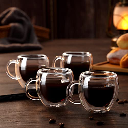 4-Pack 2.5 Oz Espresso Cups With Handle,Espresso Shot Glasses,Clear Expresso Coffee Cups,Double Wall Insulated Espresso Mugs,Tazas De Cafe Expreso,Microwave Dishwasher Safe,Suit For Espresso Machine #TOP3