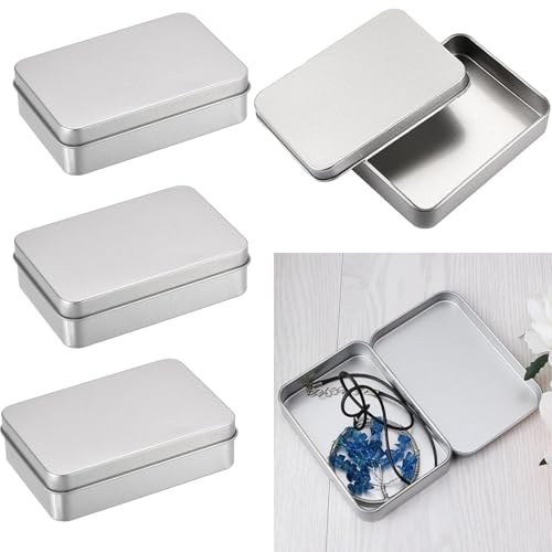 DabbOo 4 Stücke Blechdose mit Deckel Sammel Dose Make up Behälter Klein Aufbewahrungsbox mit Deckel Etui aus Metall Geeignet Kerzen Oder zum Aufbewahren Salben Süßigkeiten (107 X 73 X 25mm)