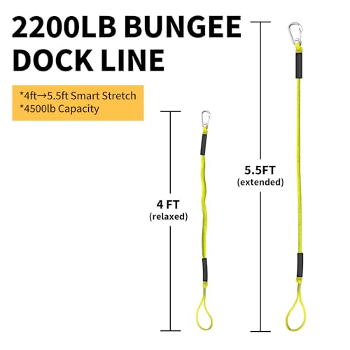 ZRSCHYG Bungee Dock Lines for Boats – Single Hook Heavy-Duty Elastic Anchor Rope – Secure Boat Dock Lines, Potoon Mooring & PWC Tie Downs (2-Pack, Fluorescent Yellow, 4 FT) — view 4