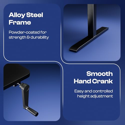 Image of Vergo Move M1 Manual Height Adjustable Table, Standing Desk for Work from Home, Hand Crank Office Table with 2 Stages, 80 Kg Load, 2 Year Warranty, (Black, 1200 x 600mm / 25mm Thick)