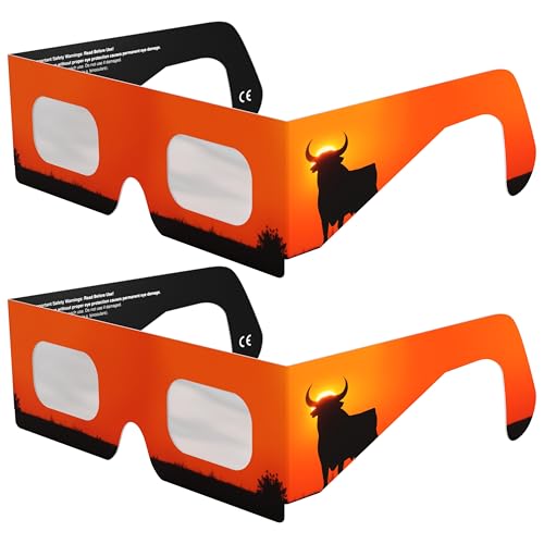 Absolute Eclipse Sonnenfinsternis Brille 2026 zum Sehen der Sonnenfinsternis - ISO 12312-2 CE Zertifiziert - 2er Pack - Design Bull - Erwachsene Kinder - EU Hersteller Anerkannt AAS