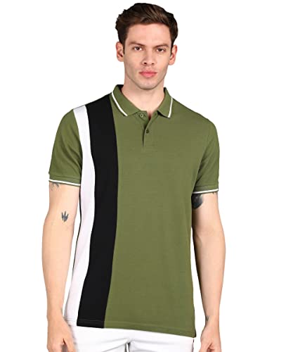 Urbano Fashion Men’s Colour-Block Slim Fit Half Sleeve Cotton Polo T-Shirt