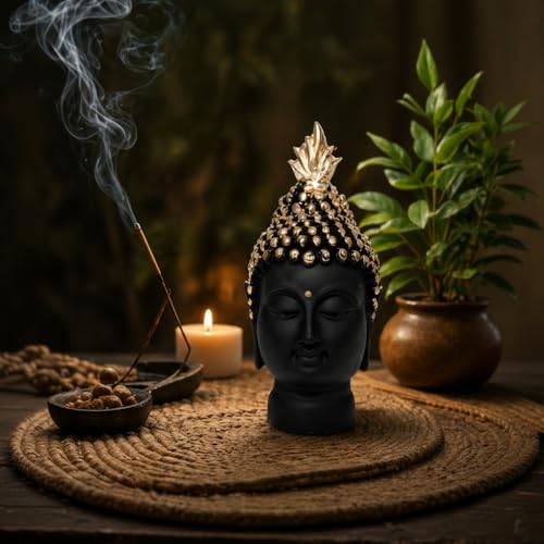 Image of HindCraft Buddha Face Showpiece for Home Decor - Meditating Buddha Head Statue for Living Room, Office Desk, Meditation Room, Spiritual Decorative Idol Gift Item