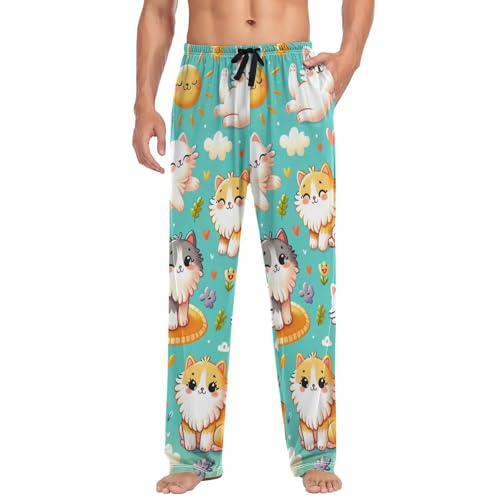 Men's Pajama Pants Cute Cats Happy Life Sleep Pajama Lounge Pant with Pockets, Elastic Waistband3