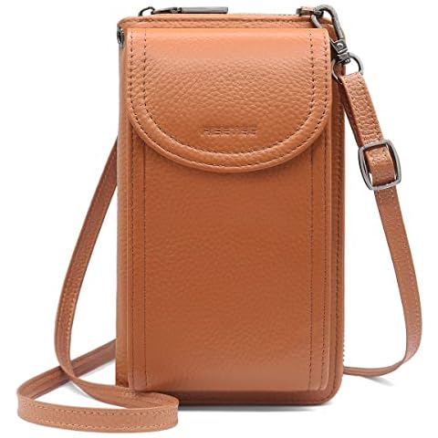 REETEE Phone Bags for Women Crossbody RFID Blocking Leather Cross Body Bag Mobile Phone Purse 12 Card Slots, Shoulder Bag with Zip Coin and Small Phone Cross Body Bag for Women (Brown) Cover