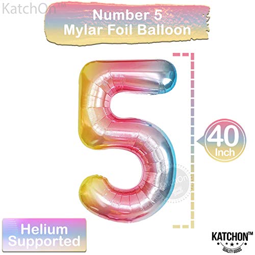 Image of KatchOn Rainbow Number 5 Balloon 40 Inch For 5th Birthday Decorations