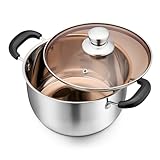 Stainless Steel Stock Pot, P&P CHEF 3 Quart Pot with Lid, Heat-Proof Double Handles - Sliver Stainless Steel Pot and Glass Lid