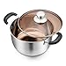 Stainless Steel Stock Pot, P&P CHEF 3 Quart Pot with Lid, Heat-Proof Double Handles - Sliver Stainless Steel Pot and Glass Lid