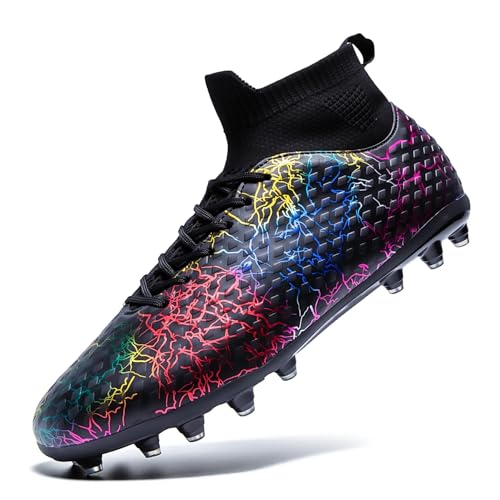 TerGisisi Men's Soccer Cleats High-top Training Football Cleats Womens Lightweight Soccer Shoes Youth Zapatos de Futbol para Hombres, Black, 6.5 Men