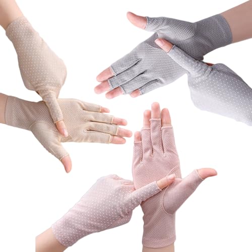 LZbeove 3 Pairs Summer Non Slip Fingerless Gloves Cycling Biking Gloves Nail Manicure Gloves for Women and Girls Gloves for Driving Riding Fishing Golfing Outdoor