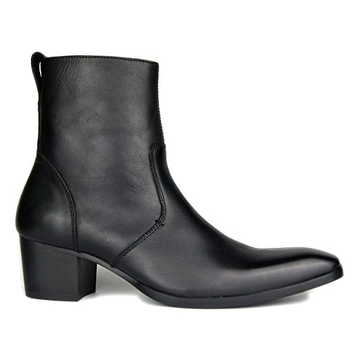 OTTO ZONE Bota social masculina de couro Chukka Designer Botas casuais salto com zíper, Preto, 10