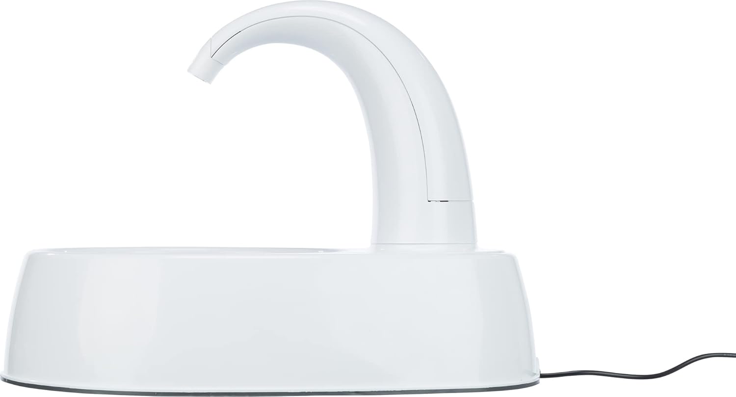 White Curved Stream Pet Water Fountain with Filter, 84.5oz