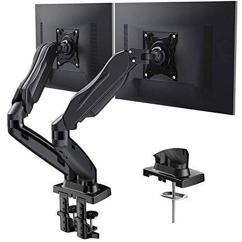 Image of Audiovan Gas Monitor Mounts - Articulating Arm, Adjustable VESA Mount Desk Stand with Clamp and Grommet Base. (Black, F-160-Dual Arm Gas Spring)