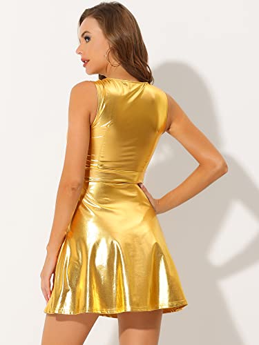 Image of Allegra K Women's Metallic Sleeveless High Waist Club Party Disco Holographic Dress
