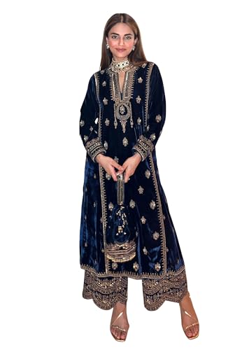 Henith Collection Women's Salwar Kameez Straight Suit Viscos Velvet Traditional