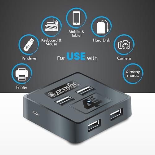 Image of ProDot 4-in-1 USB Hub 2.0 with Hi-Speed Data Transfer 480 Mbps I Plug & Play I Universally Compatible with Speaker, Laptop, Hard Drive, PC, Laptop etc. I 1 Year Warranty (Cube)