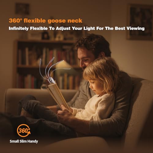 Image of VAVOFO Rechargeable Book Light for Reading in Bed Kids, 7 LED Reading Light with 9-Level Warm Cool White Daylight, Eye Care Lamp with Power Indicator for Bookworms (Champagne Gold)