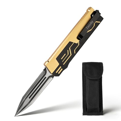 Tasuky Pocket Knife for Men Folding Knife Steel Blade Pocket Knife Multitool with Belt Clip EDC Pocket Knives for Camping Outdoor(Black Gold)