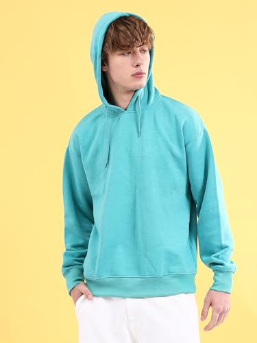 Image of The Indian Garage Co Men Regular Fit Solid Overhead Hooded Sweatshirt