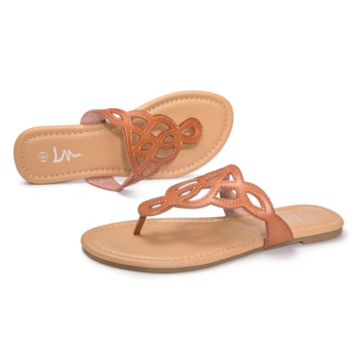 Image of LM Women's Thong Sandals T-Strap Sandals Slip On Flat Sandals Flip Flop Casual Summer Slide Sandals
