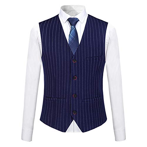 Mens 3 Piece Suit Formal Pinstripe Slim Fit Notched Lapel Dress Blazer Vest Trousers Set4