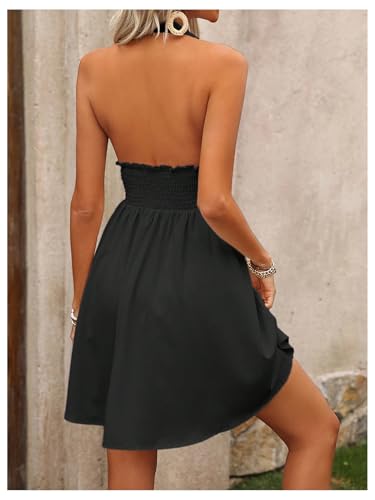 Image of Floerns Women's Backless Halter Dress Sleeveless Ruched Flare Hem A Line Dresses